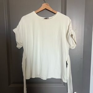 Express Cream Relaxed Tie Front Short Sleeve Tee